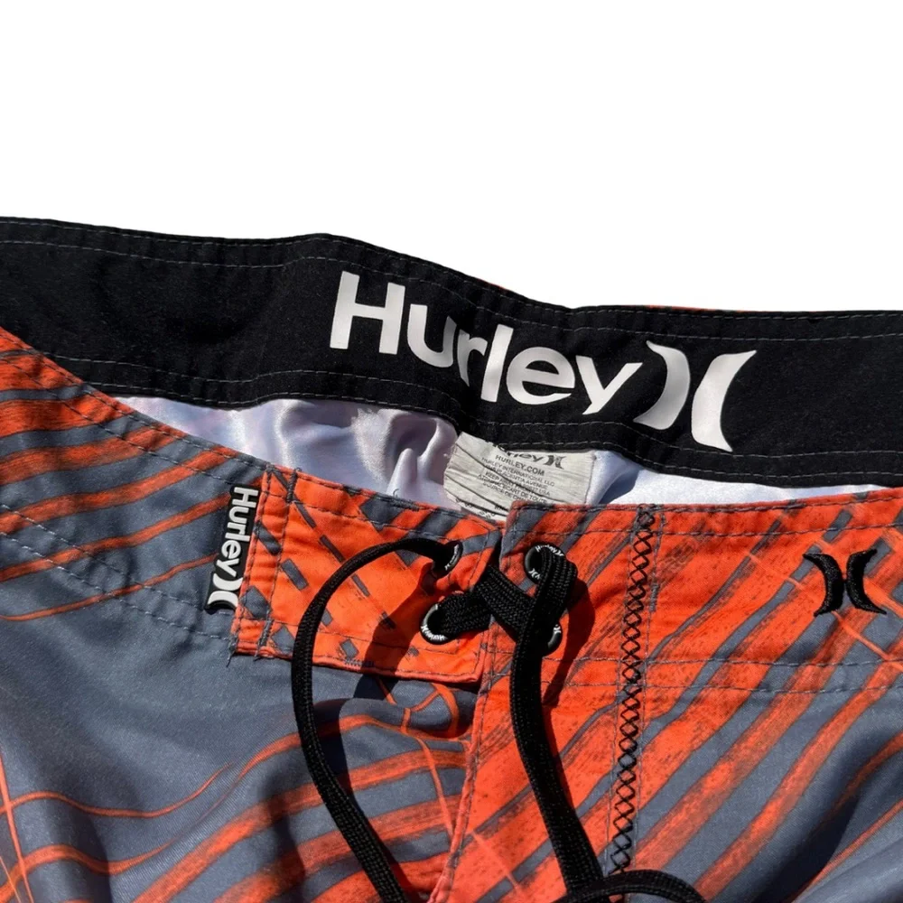 Hurley‎ Men’s Board Shorts Size 36 Gray Yellow Orange | Surf Swim Trunks Y2K